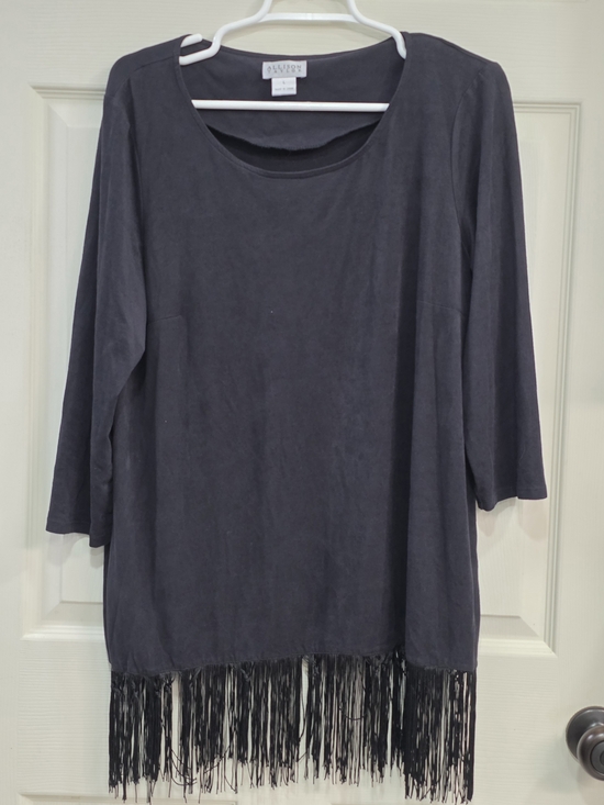 Allison Taylor Tops - Allison Taylor Black Fringe Hem Tunic Top